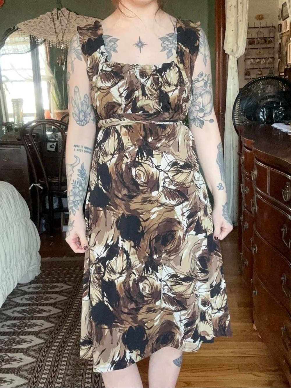 Axcess Brown and Black Floral Midi Dress